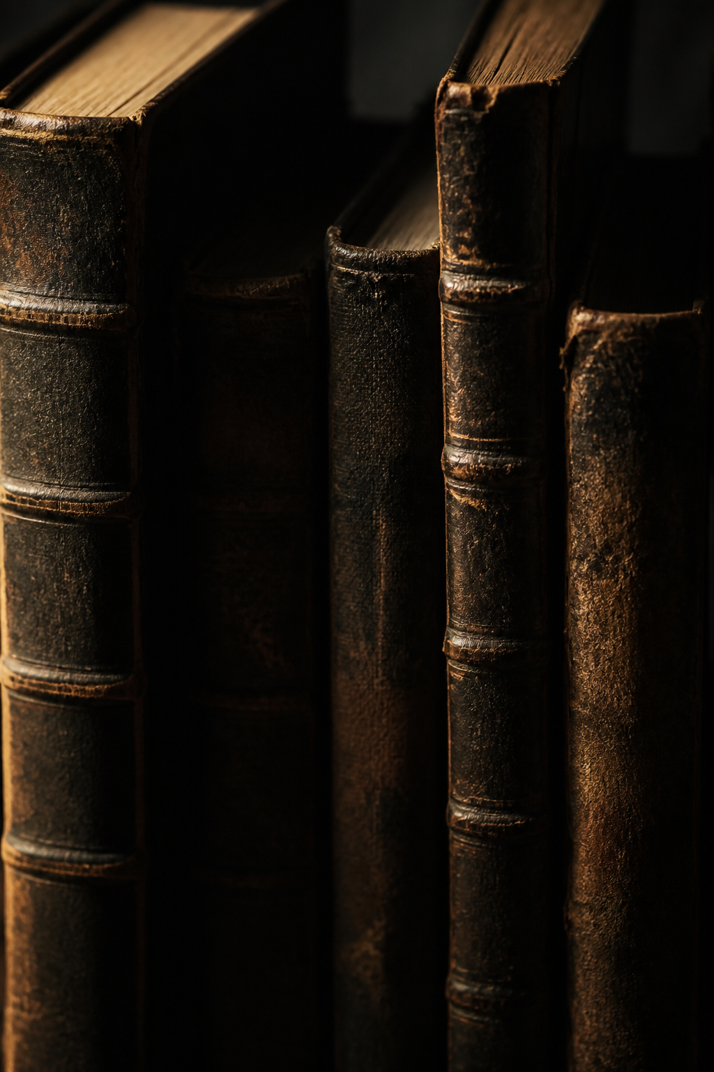 Reliures de livres anciens éclairées par une lumière chaude